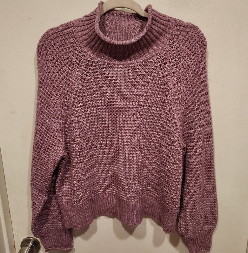 American Eagle Purple Chunky Knit Roll Mock Neck Pullover Sweater Sz M Casual